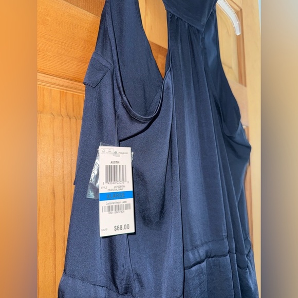 Bar III WOMENS NAVY BLUE BUTTON UP RAZOR BACK SLEEVELESS DRESS size XL NWT - Picture 3 of 4